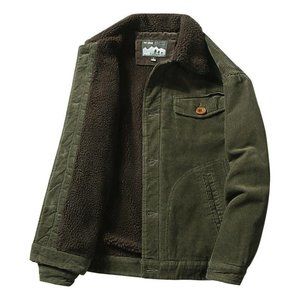 Army Green Mens Warm Corduroy Jackets Fur Collar Winter Casual Thermal Coats